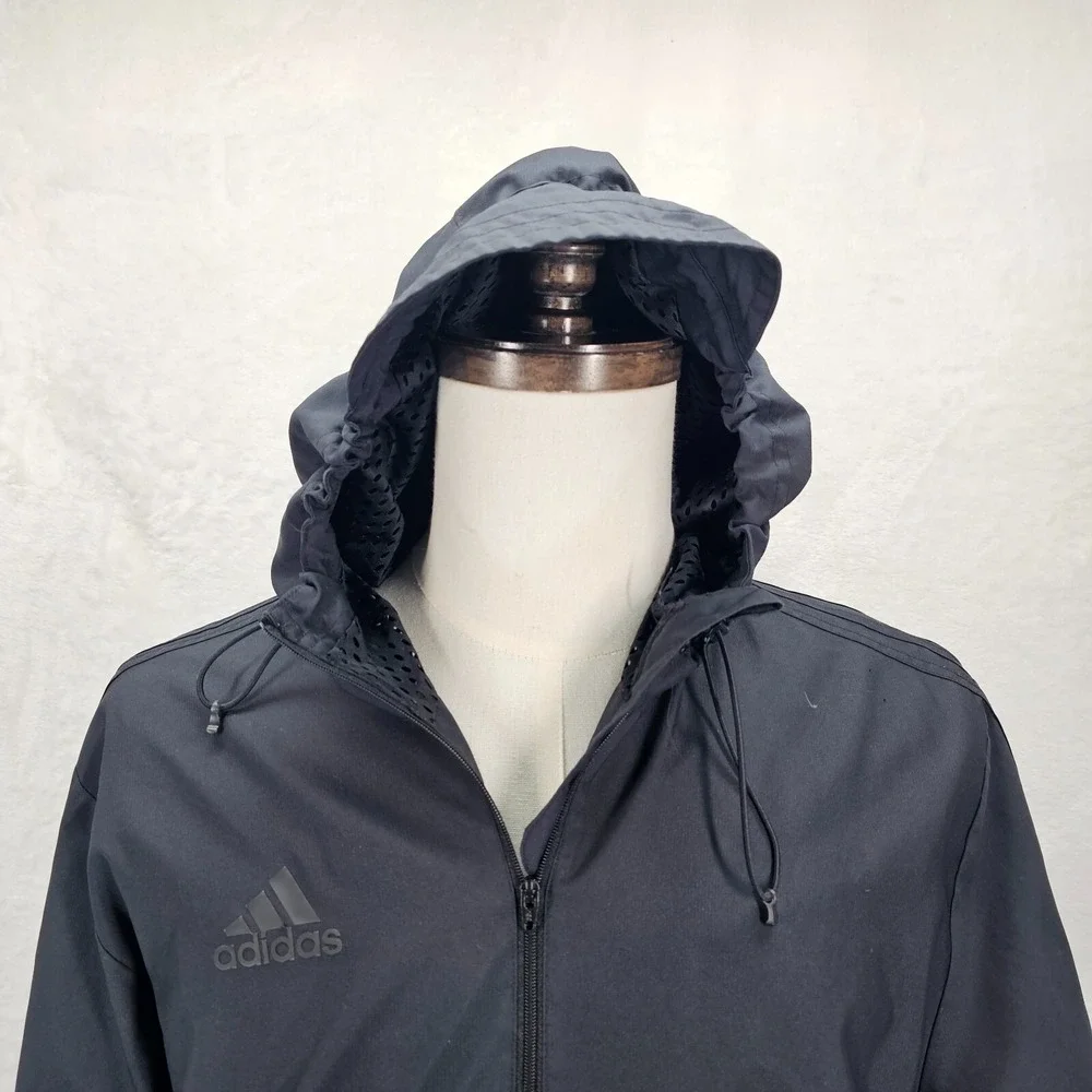 Adidas Black Men's Large‎ Hooded Half Zip Windbreaker Mesh Zip Pouch Running